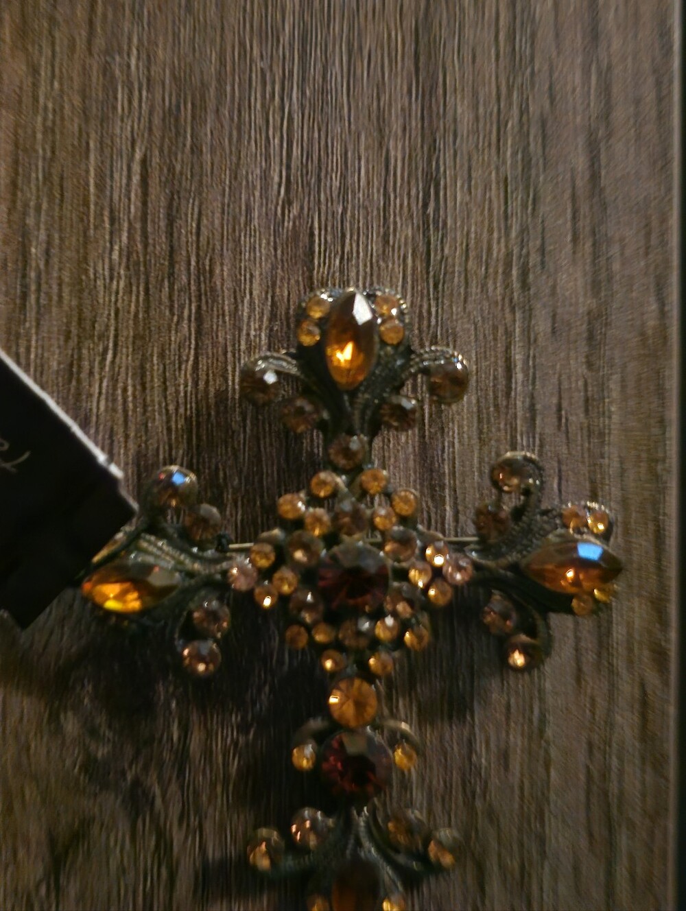 Embellished Amber Crystal Cross Pin/Pendant